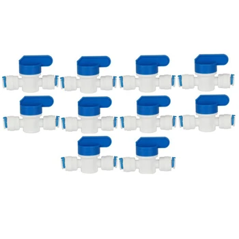 

10 PCS Water Connect 1/4 Inch Ball Valve Shut Off Quick Connect for Water Reverse Osmosis System Aquarium Osmosis