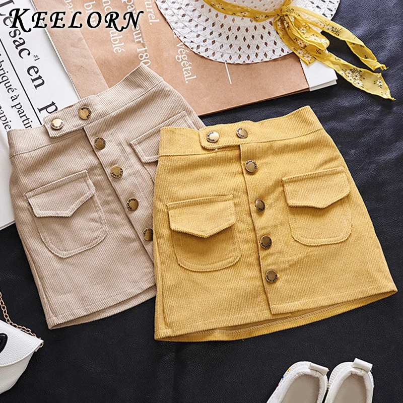 

Keelorn Casual Girls Skirts Autumn Winter Children Buttons Clothes Kids Corduroy Baby Little Girl Skirts for 3-7 Years Clothes