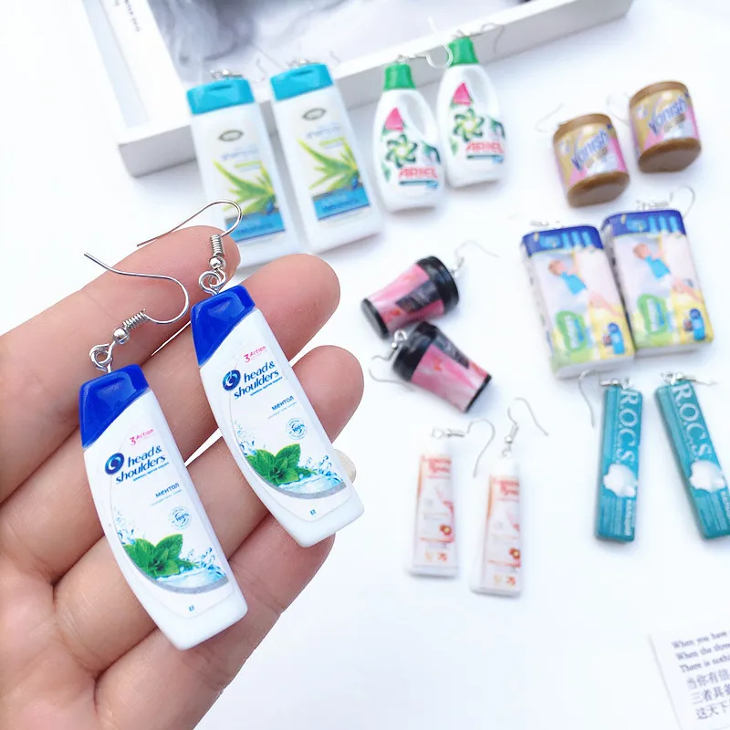 Women Earring Eardrop Handmade Cartoons Mini Fruit Drink Ham Sausage Toothpaste Shampoo drop earrings dangle earrings fruit drink earrings fruit design earrings