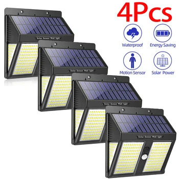 

4Pcs 250 LED Outdoor Lighting Wall Lamps Solar Wall Light Waterproof Outdoor Lamp LED With PIR Motion Sensor Night Wall Light