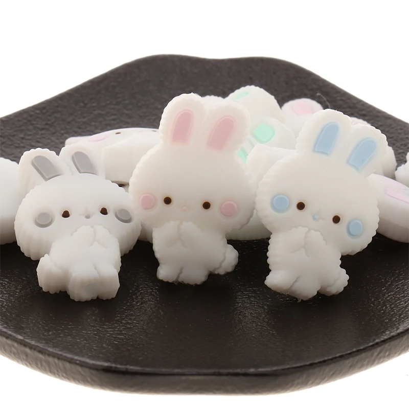 토끼 설치류 실리콘 비즈 50pc Teether 토끼 Chewable 젖니가 남 목걸이 펜던트 DIY Pacifier Soothe 체인 장난감