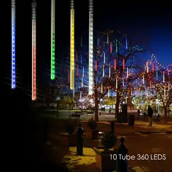 

10pcs tubes 30cm Outdoor Fairy String 360LED Christmas Light Solar Power Meteor Shower Rain Light Falling Raindrop Light Decor