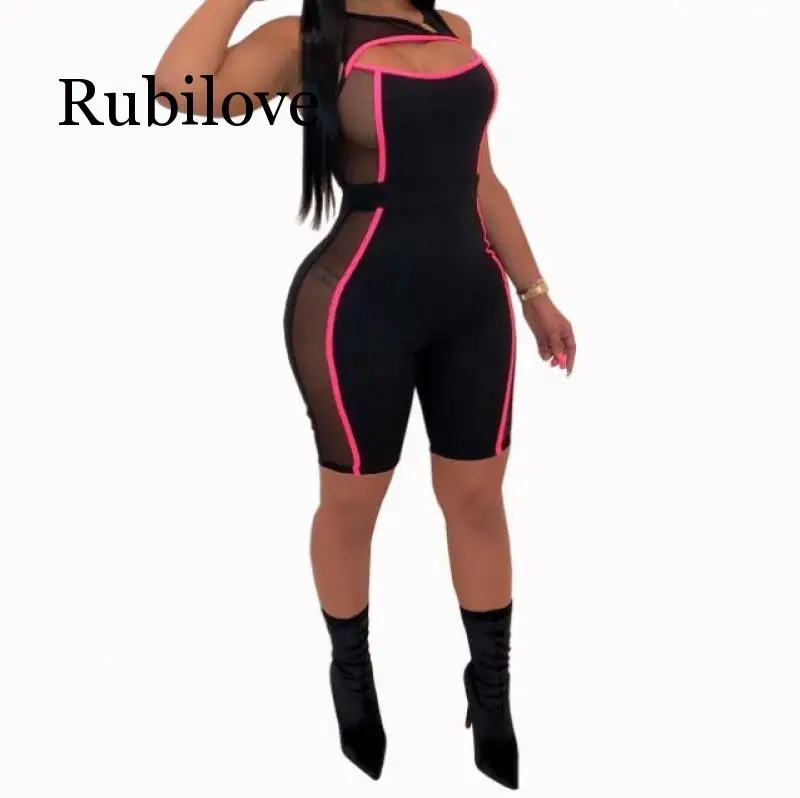 Rubilove, сетчатые комбинезоны, неоновые комбинезоны для женщин,, пэтчворк, открытые, вечерние, сексуальные, облегающие комбинезоны, женский комбинезон