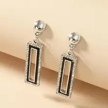 

Fashion Long Geometric Drop Earrings Luxury Gold Color Rectangle Rhinestone Earring for Women Party Jewelry Gift