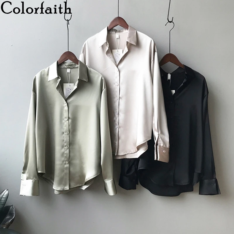 Блузка Colorfaith Женская атласная в стиле оверсайз Повседневная модная офисная