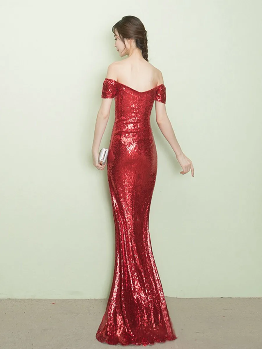 Вечернее платье Русалка с открытыми плечами Robe De Soiree F298 вечерние платья с вырезом лодочкой Новые Вечерние платья с блестками длиной до пола