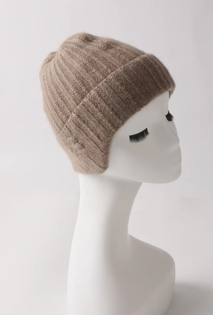 Naizaiga cashmere Striped knit design without dyed cashmere fashion warm knit earmuffs hat,SN270