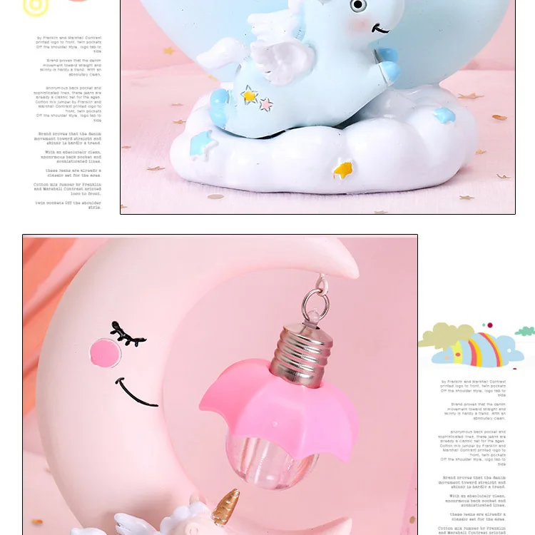 Creative Cute Girl Heart Dreamy Unicorn Moon Night Light Resin Crafts Ornaments Children Gift Bedroom Small Table Lamp Ornaments