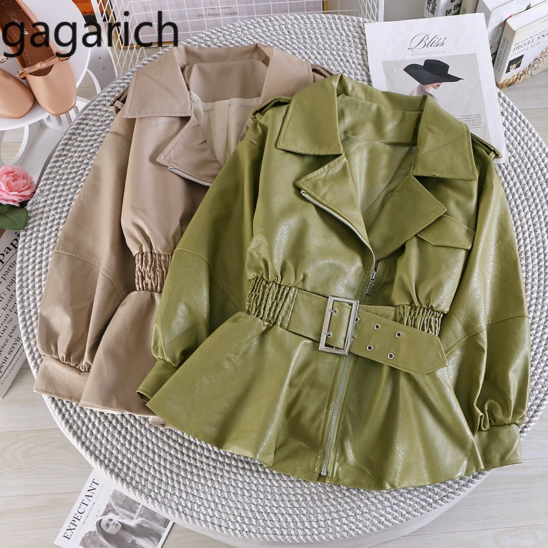 

Gagarich Women Tops 2019 Autumn Winter New Korean Style Loose Long Sleeve Jacket Short PU Leather Cool Coat