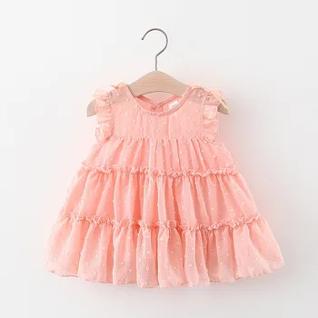 

Baby Girls Chiffon Dress Wholesale 2020 Summer Shoulders Bow Small Little Dot Princess Dress