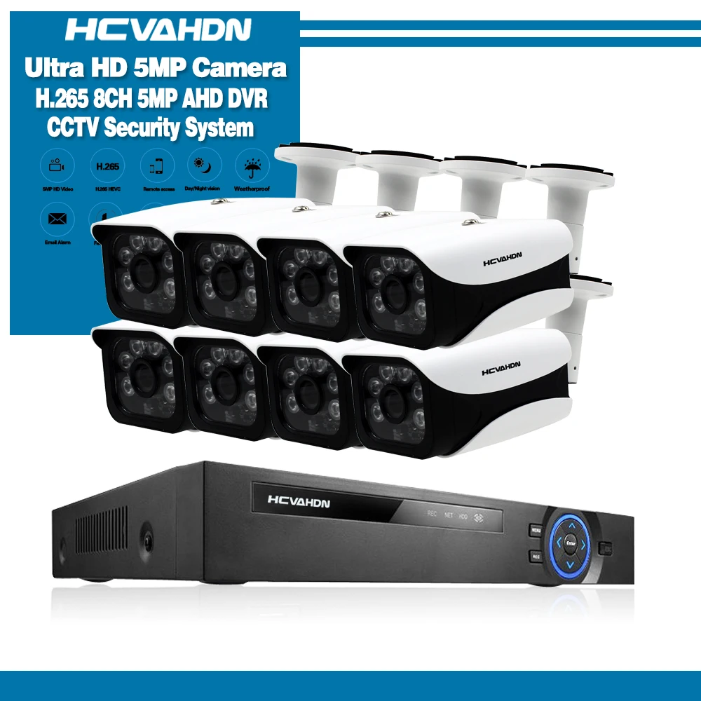 HCVAHDN 8CH 5MP DVR NVR Xmeye CCTV система 5.0MP Крытый Открытый превосходная камера IR ночного видения комплекты видеонаблюдения