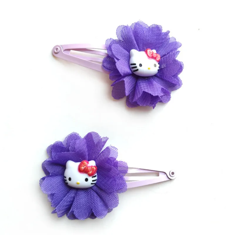 20pcs/lot Cartoon Cat Girls Hairpins Handmade Princess Gift Chiffon Flower Barrettes Headwear Kids Hair Accessories