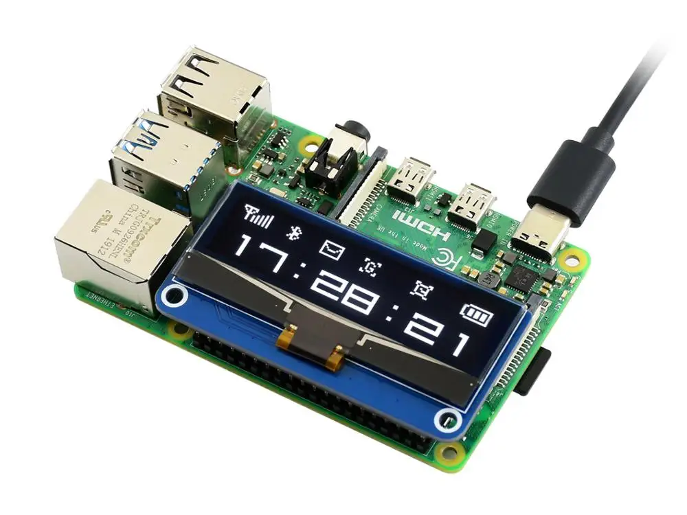 Waveshare 2,23 дюймов oled-дисплей шляпа для Raspberry Pi, 128 × 32 пикселей, SPI/I2C интерфейс