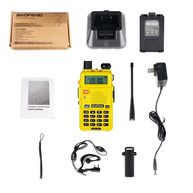 Yellow With Box Baofeng UV-5R иди и болтай Walkie Talkie двухдиапазонный VHF/UHF приемно-передающая радиоустановка 10 км Охота сертификатом от сертификационной любительская радиостанция UV5R Портативный секс передатчик - Цвет: Yellow With Box