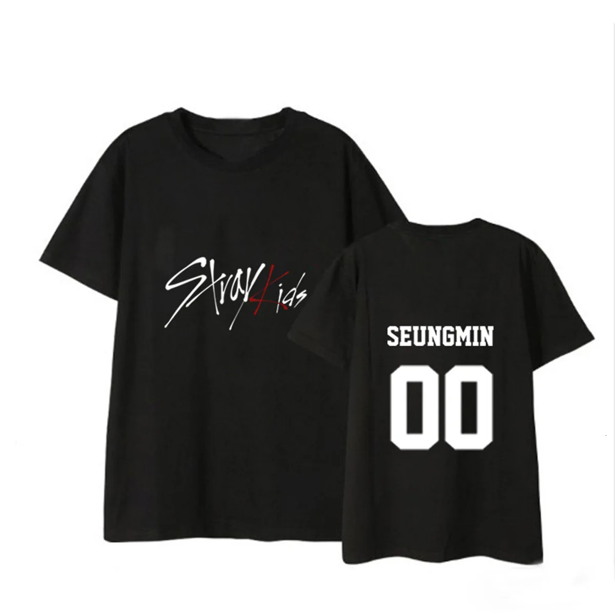 Детская Футболка KPOP StrayKids, Корейская уличная одежда в стиле хип-хоп, MINHO JISUNG WOOJIN CHANGBIN FELIX, хлопковая футболка с короткими рукавами для женщин - Цвет: BLACK-SEung