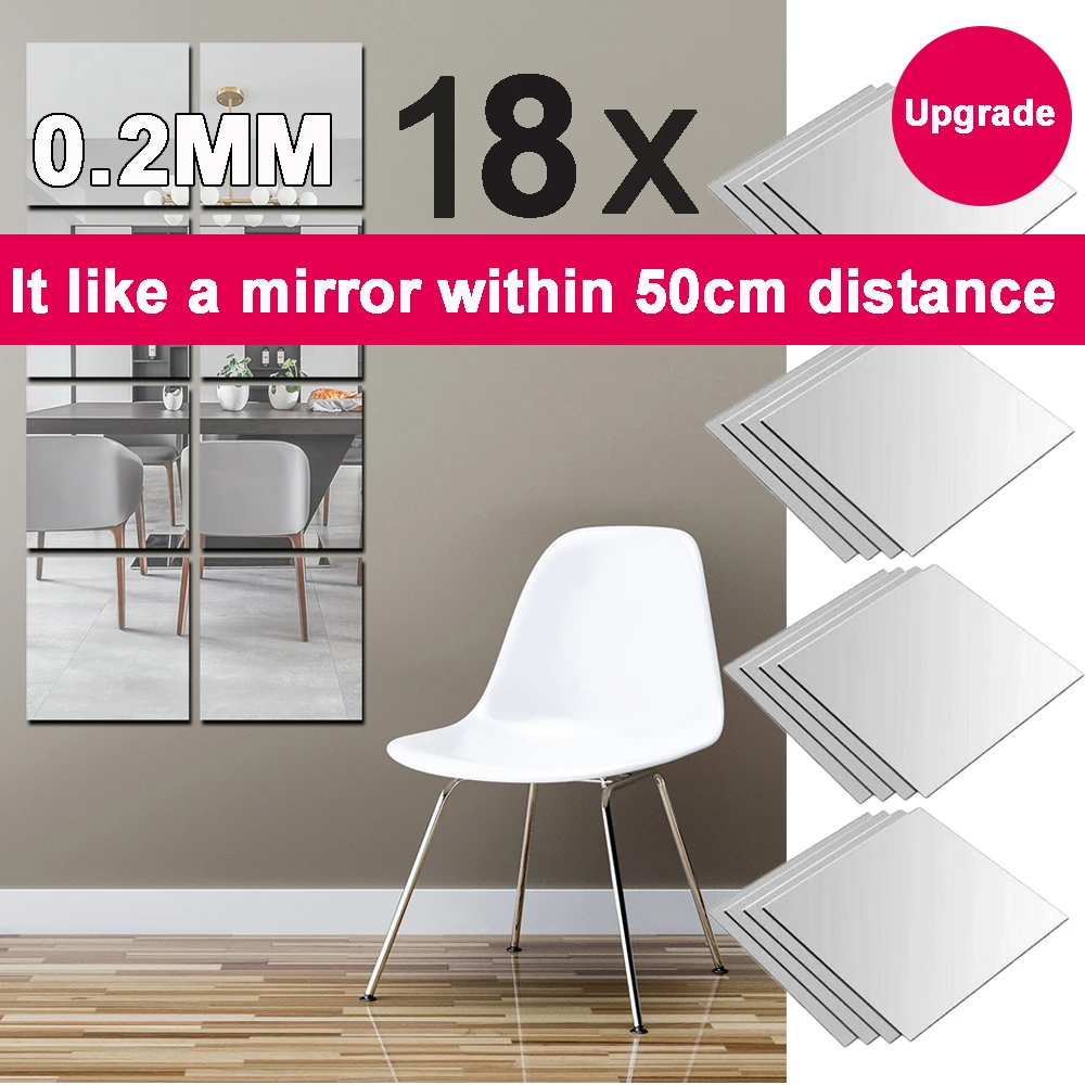 Square Mirror Wall Stickers Self Adhesive Mirror Tiles Square