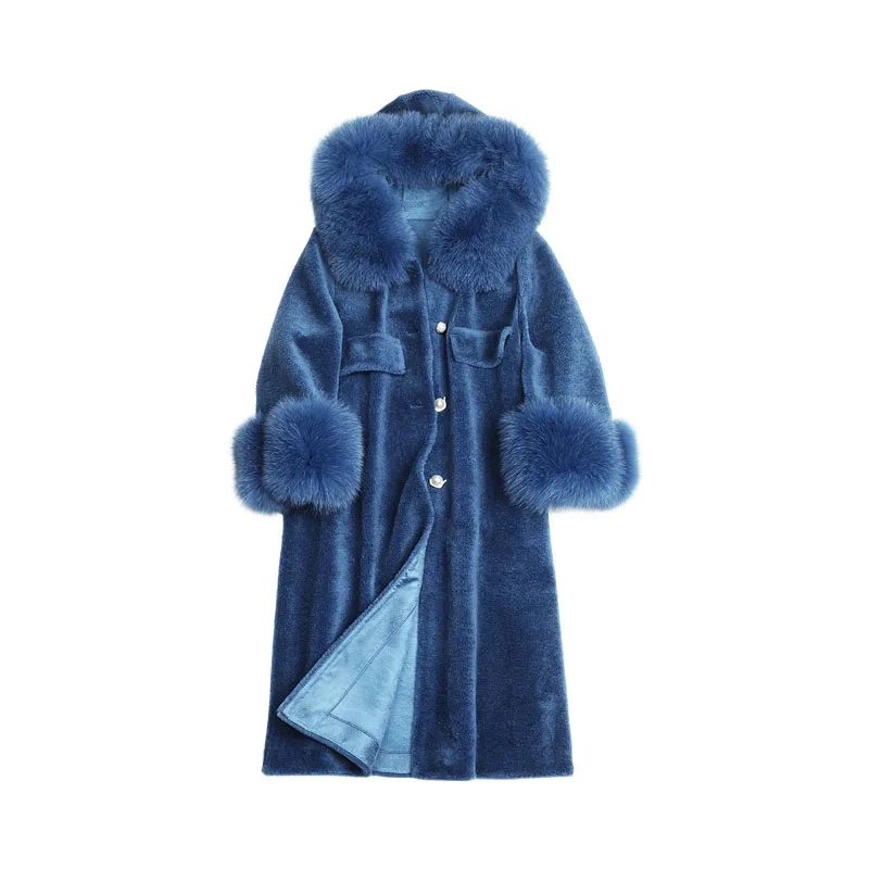 Dabuwawa Женское шерстяное пальто с воротником из лисьего меха на пуговицах зимнее женское теплое пальто модные мягкие женские длинные пальто D18DFR011