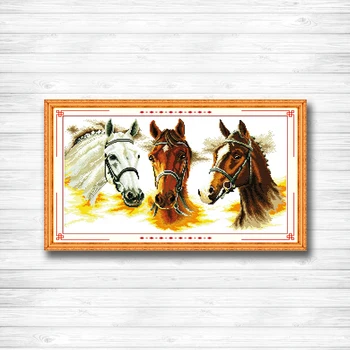 

Three horses decor mascot animals Painting Counted Print on canvas DMC 14CT 11CT DMS Cross Stitch Needlework Kits Embroidery Set