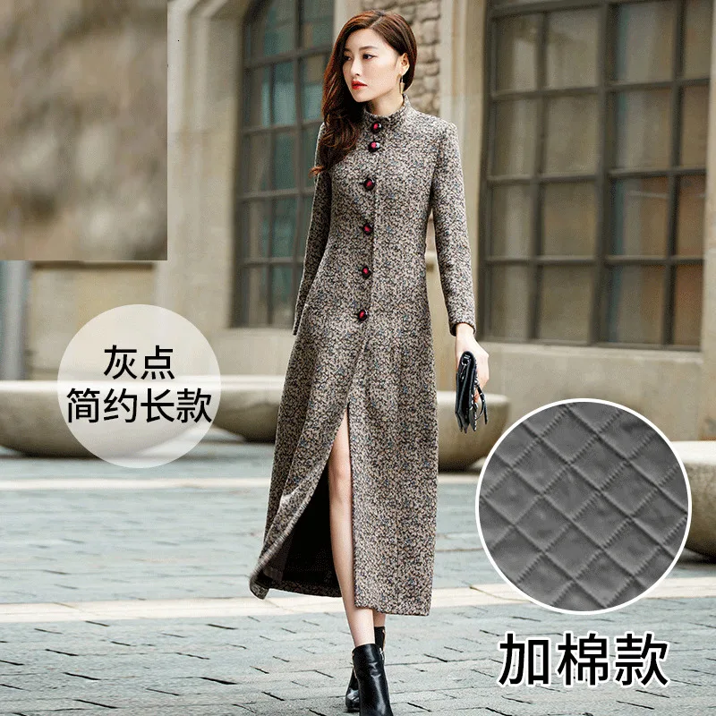 dot lengthy style Зимнее шерстяное пальто женское осеннее пальто корейское Женское шерстяное пальто женское однотонное тонкое повседневное однобортное женское длинное пальто - Цвет: dot lengthy style