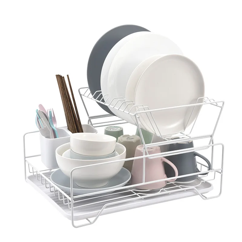 

2 Tier Iron Baking Finish Kitchen Drying Dish Rack Sink Drain Holder Cutlery Drainer Accessories Storage Plate Organizer Shelf