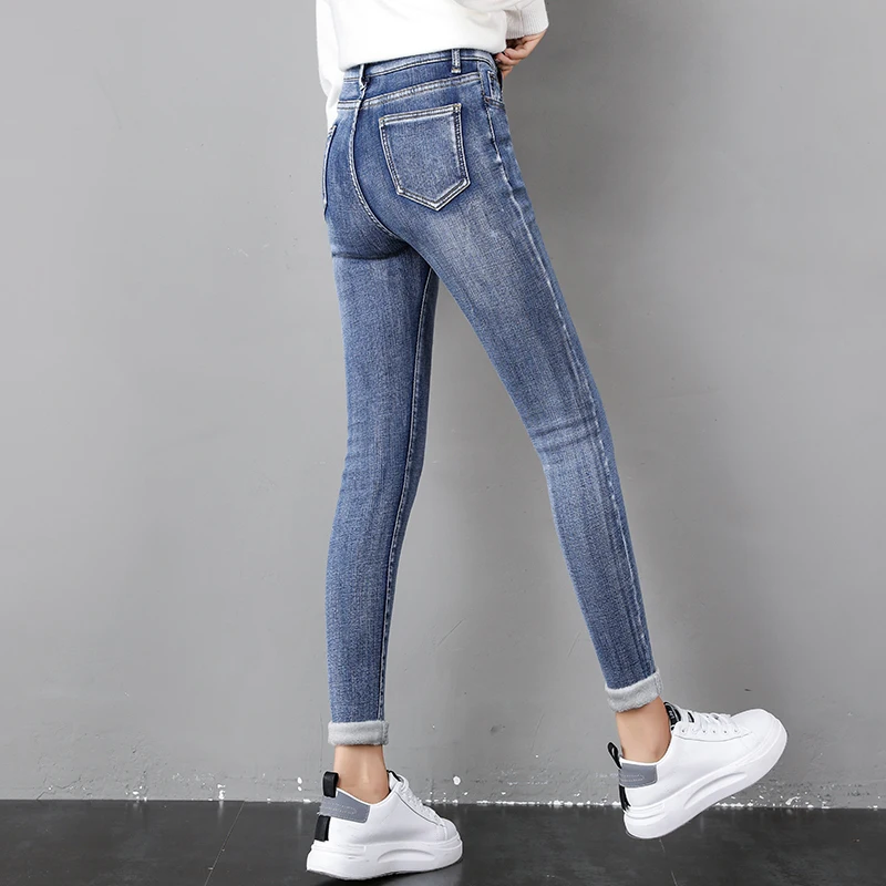 jeans streetwear Women's pencil pants skinny jeans women jean femme mom denim jeans woman high waist 2021 winter thick warm trousers jeans women