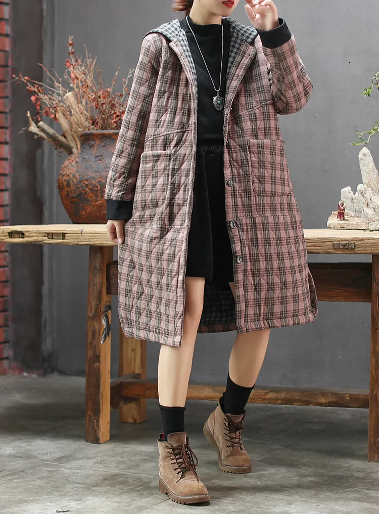 Max LuLu модные корейские женские панк уличная Женская клетчатая Длинная зимняя куртка негабаритная парка с капюшоном винтажные теплые стеганые пальто