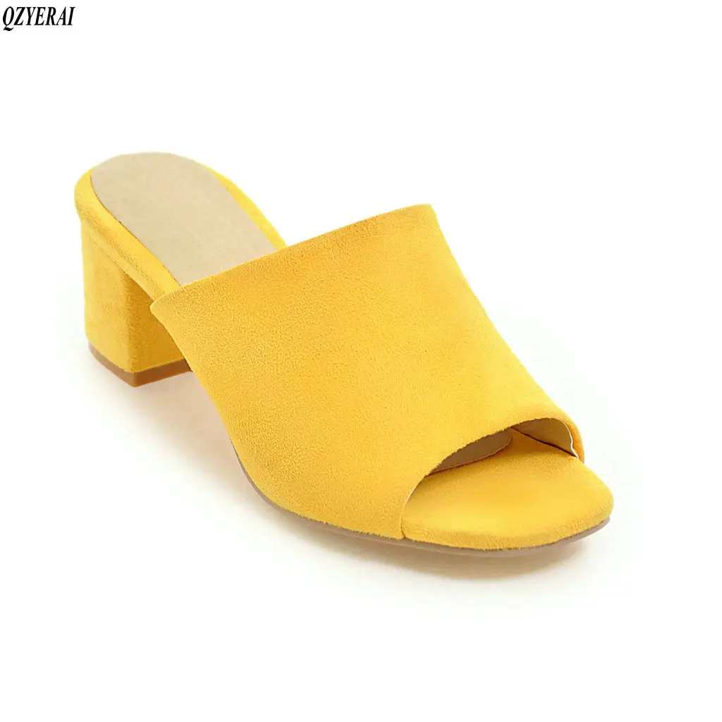

Spring summer new products imitation deerskin women's slippers 5cm heels fish mouth slippers women's shoes size 34-43