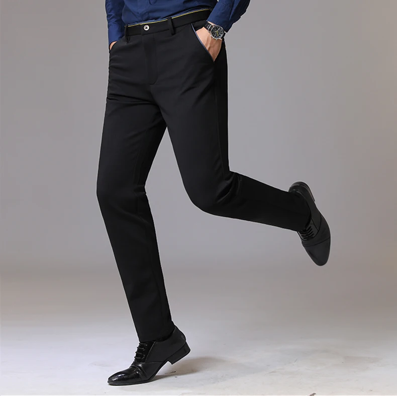 Осенние длинные брюки Плюс Размер Уличная тонкая мужская брюки деловые повседневные эластичные мужские модные прямые 38 брендовые MOOWNUC