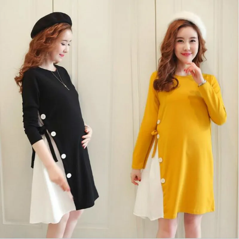 Vestido Одежда для беременных осеннее Хлопковое платье с длинными рукавами для беременных Платья для беременных Одежда для беременных