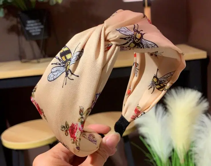 Beige Hairband Змеиная головная повязка с принтом Крест для женщин аксессуары для волос лента для волос широкая пчела принт повязка для волос взрослый головной убор головная повязка макияж - Цвет: Beige Hairband