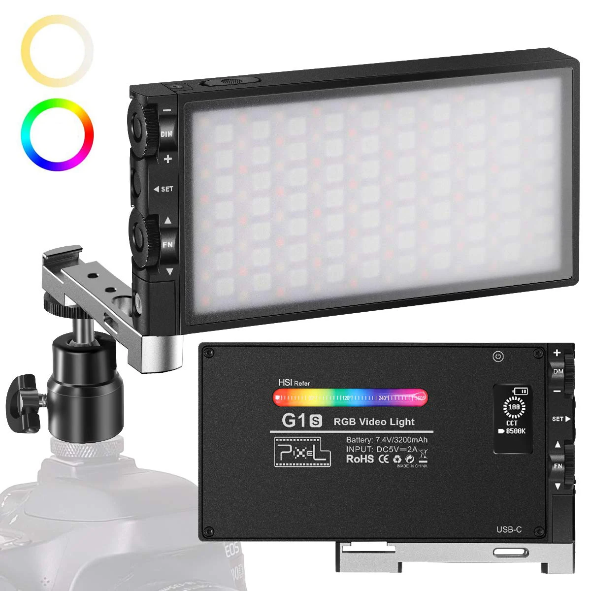 Upgraded G1S Pocekt Photography Light Dimmable RGB LED Video Light On Camera Fill Light Studio DSLR Camera Light for Vlog