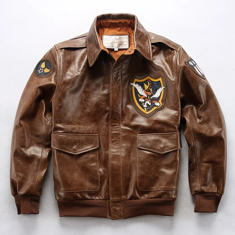 

2019 men's flight leather jacket US militaly air force pilot jacket with ptaches genuine cow leather coat men bomber jacket male