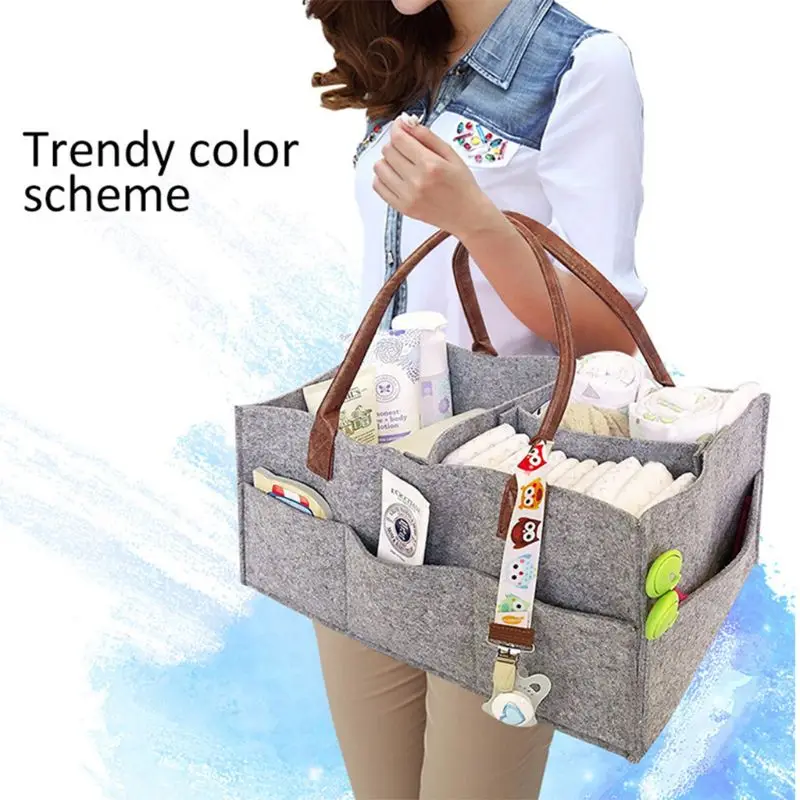 cheap Baby Diaper Organizer Foldable Felt Storage Bag Portable Multi function Changeable Compartments for Mom Newborn Kids Nappies