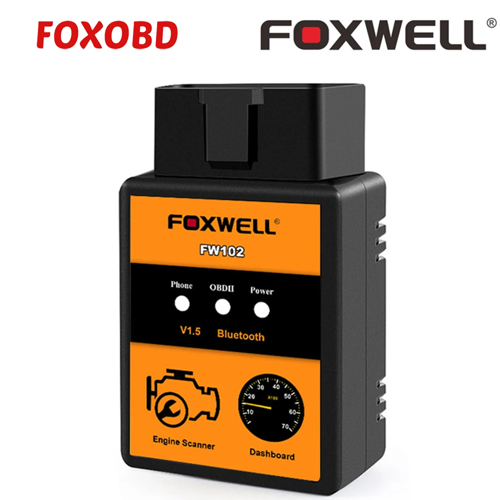 Kodów samochodowych czytnik FOXWELL FW102 V1.5 ELM327 OBD2 Adapter Bluetooth diagnostyczne OBDII skaner V 1.5 25K80 Kodów samochodowych czytnik FOXWELL FW102 V1.5 ELM327 OBD2 Adapter Bluetooth diagnostyczne OBDII skaner V 1.5 25K80