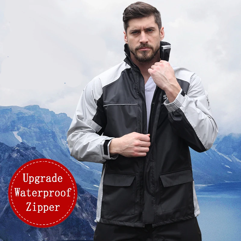 Motorcycle raincoat men's motorcycle raincoat set cap pocket riding reflective waterproof