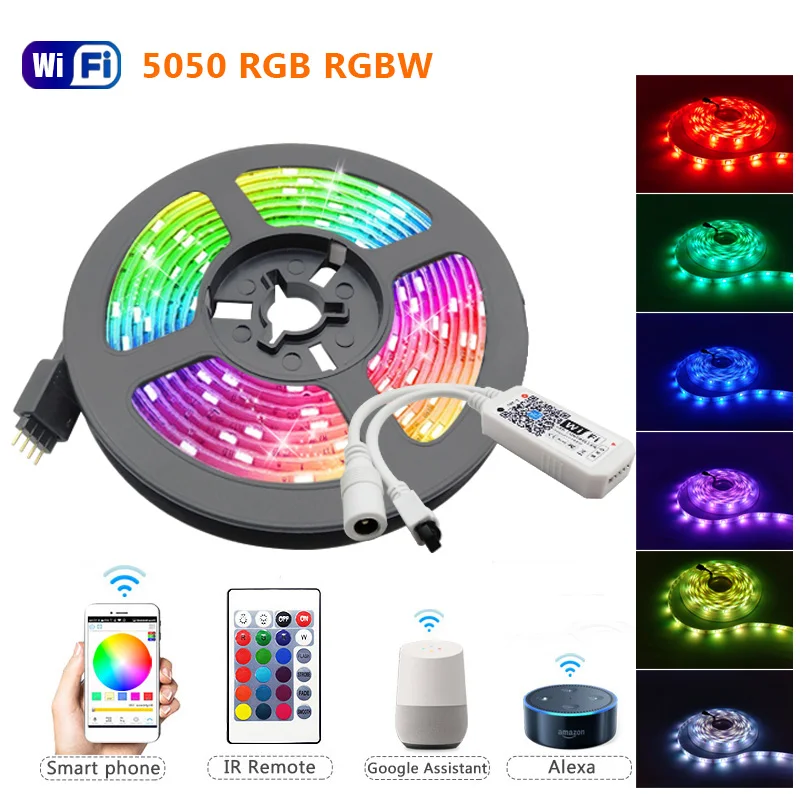 SMD5050 RGBW RGBWW RGB 60LEDs LED Strip Light Luces Led Light Strip DC12V Flexible Ribbon IR WiFi Contoller+Adapter EU