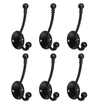 

6pcs Double-dots Coat Hook Wall Mount Coat Hat Towel Hook- Black
