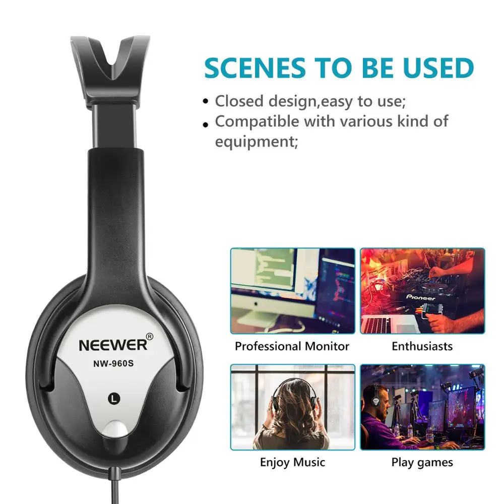 Neewer HD100 Studio Monitor Headphones Dynamic Foldable Headsets And Loudhailer Driver 3 5 6 3mm Plug Adapter for PC Smartphones