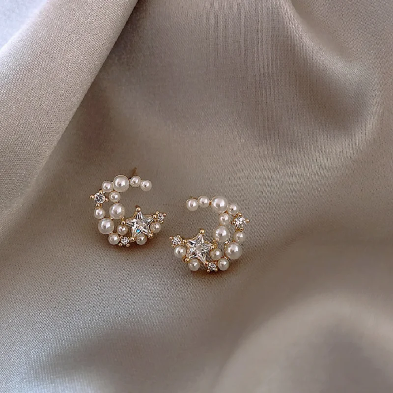 Женские серьги со звездами маленькие жемчужины милые модные женские 2021 |