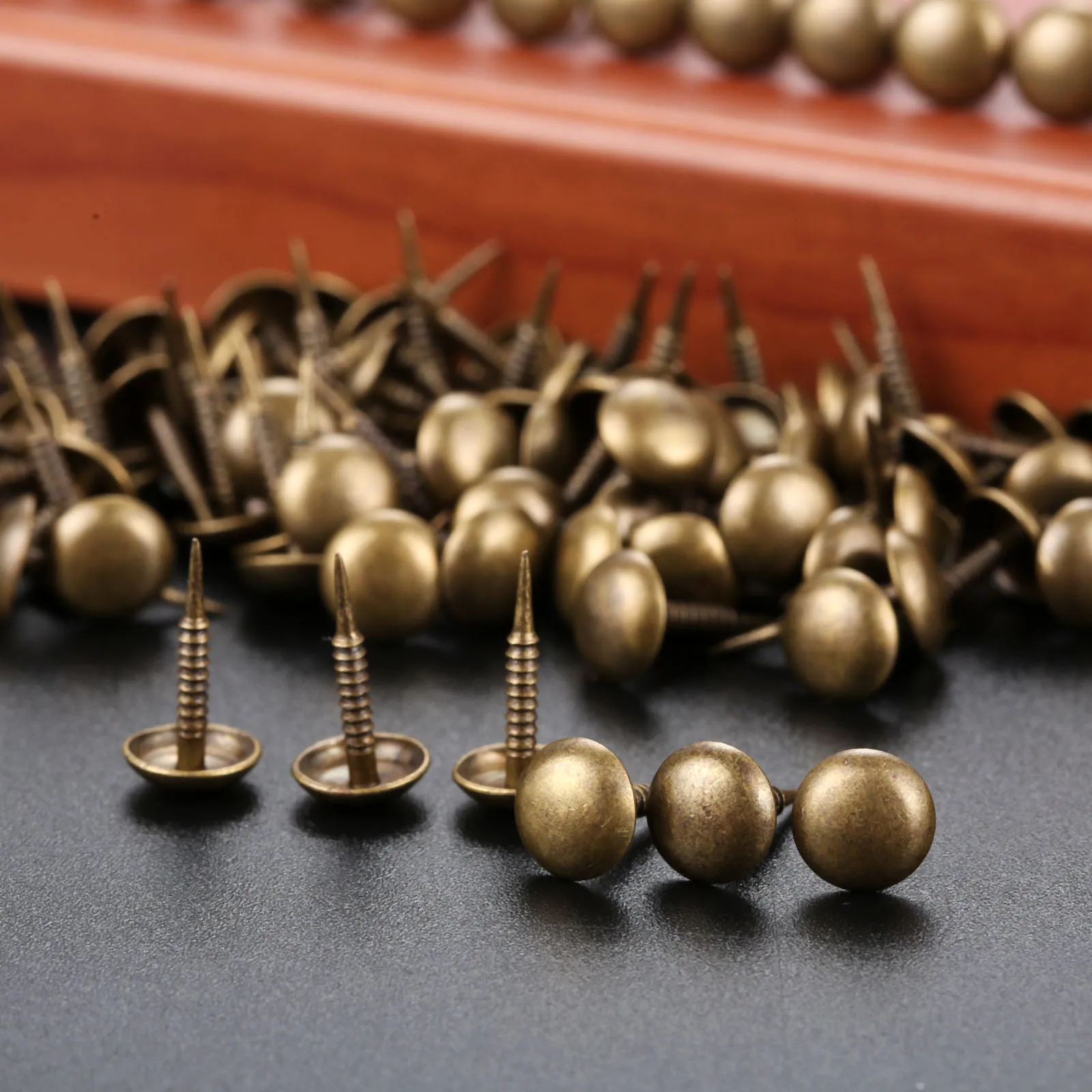 Upholstery Nail Plastic Push Pins 100Pcs Antique Bronze Zinc Alloy Nail Jewelry Wood Box Sofa Furniture Tack Stud Pushpin Doornail Furniture Hardware Decor 8*15mm