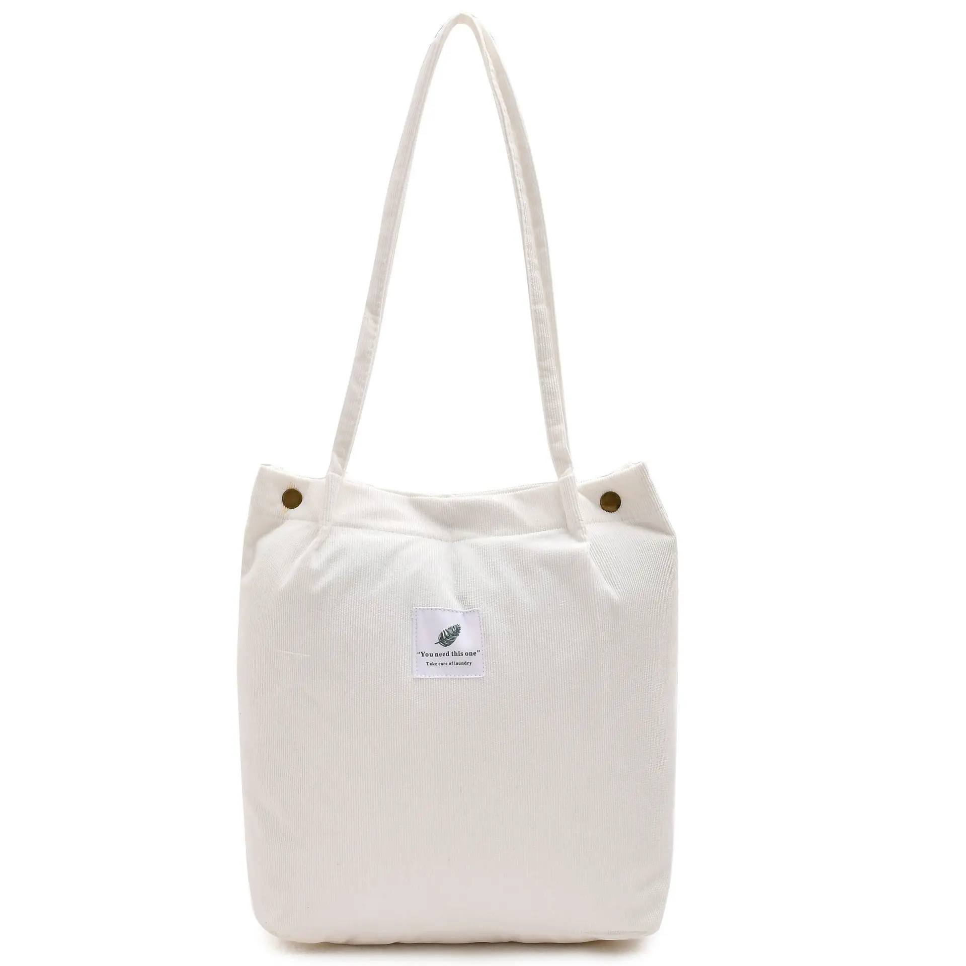 Женская Вельветовая сумка для покупок, тканевая сумка через плечо, складная и многоразовая Экологичная сумка для хранения, сумка для супермаркета - Цвет: Белый
