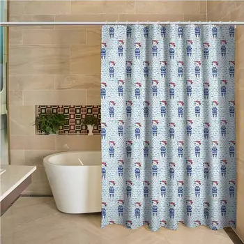 

Pirates 3D Printed Shower Curtain Pirate Cat in a Blue Sailor Suit on a Backdrop with Fishes and Dots Maritime Hotel Quality