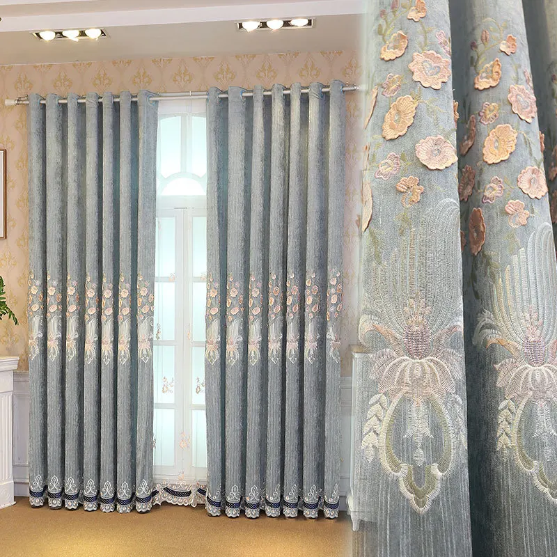 

High-grade Atmosphere New Relief Hollowed Embroidery Curtains for Living Dining Room Bedroom.