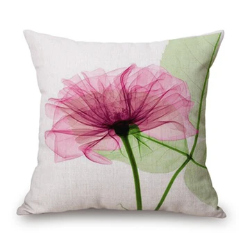 

45x45cm Modern Ink Painting Flower flax Throw Pillow Case Waist Cushion Cover pink and Green