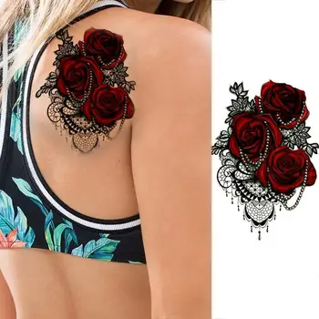 

Waterproof Women Temporary Tattoo Sticker Large 3D Pearls Lace Rose Art Body H6O7
