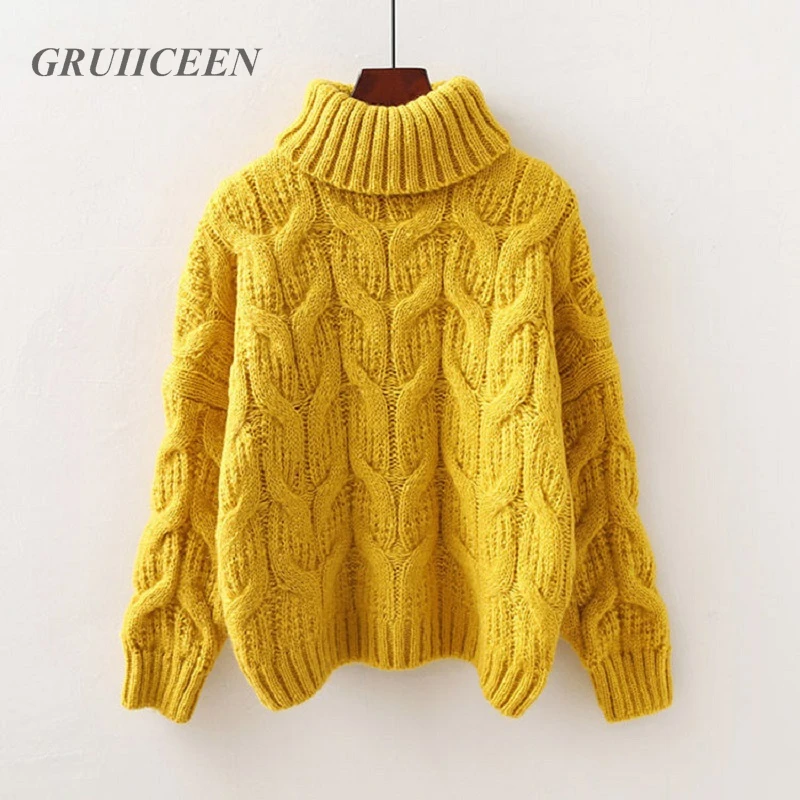 GRUIICEEN, женский свитер с высоким воротом, Осень-зима, Pull Jumpers, Европейский Повседневный твист, теплые свитера для женщин, GY2019921 - Цвет: Цвет: желтый