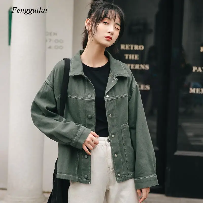 

Fall New Loose and Versatile College Style Open Line Decorated Denim Jacket