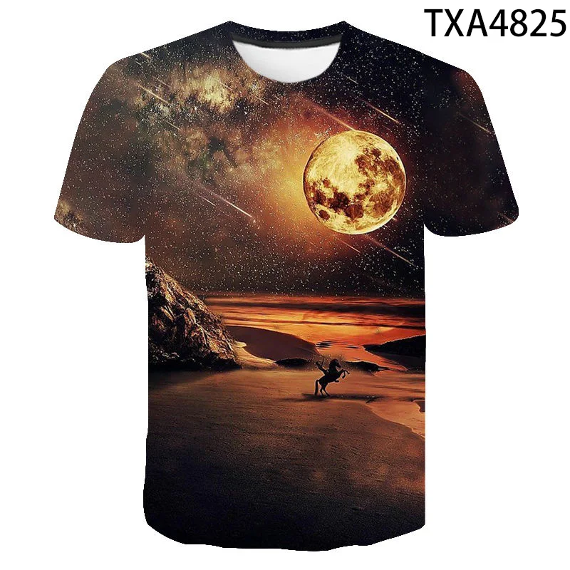 Fashion T shirt Men Women Children Tshirt Moon 3D Printed T-shirt Cool 2020 New Summer Casual Short Sleeve Boy Girl Tops Tees | Мать и