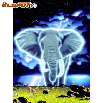 

RUOPOTY Elephant Animal Painting By Numbers Kits For Adults By Diy Gift Home Decor Acylic Paints Drawing Artcraft Wall Pictures