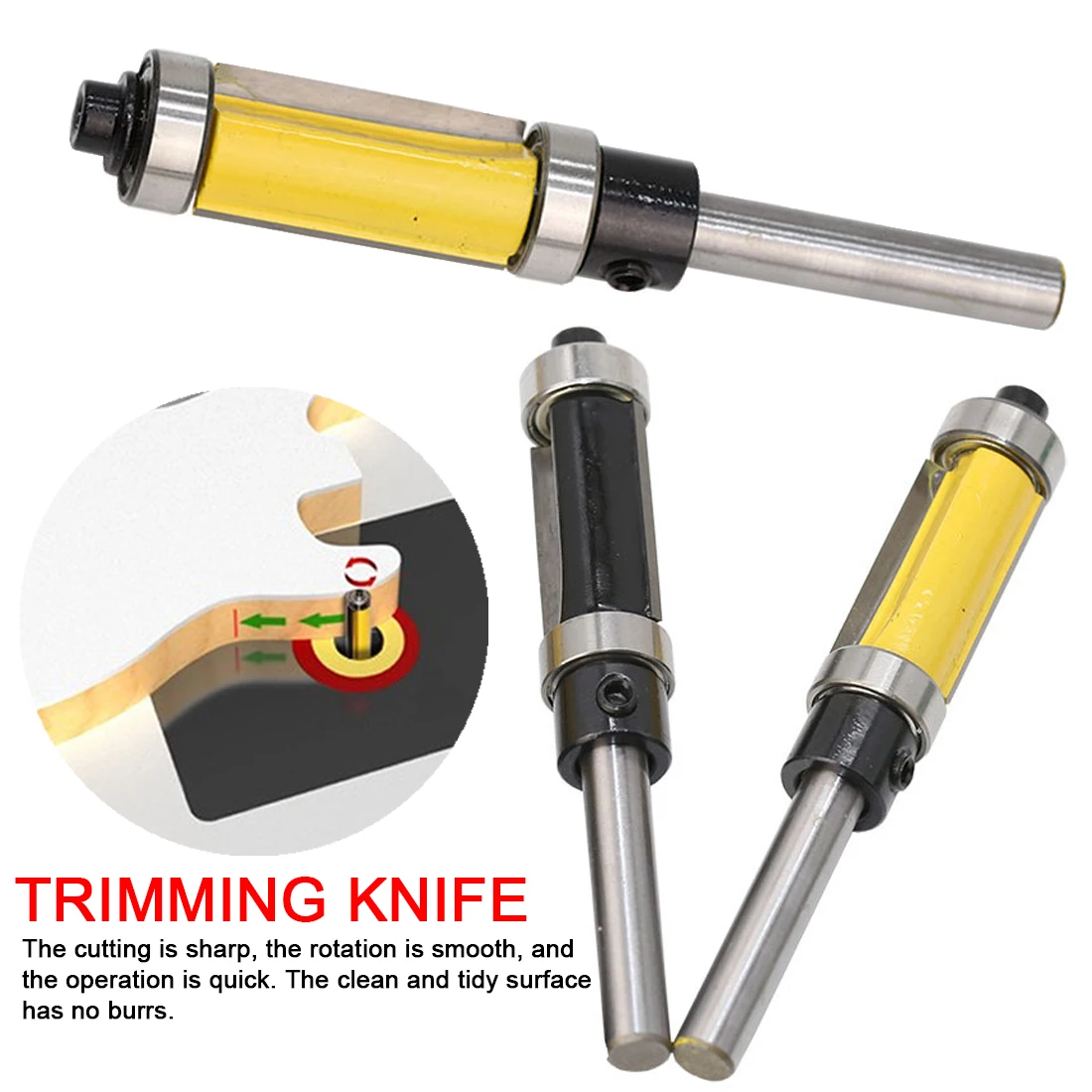 

1X Carbide Flush Trim Router Bit Upper Lower Top Bottom Double Bearing 1/4 * 3/8 Extra Long Double Cutters Flush Trim Router Bit